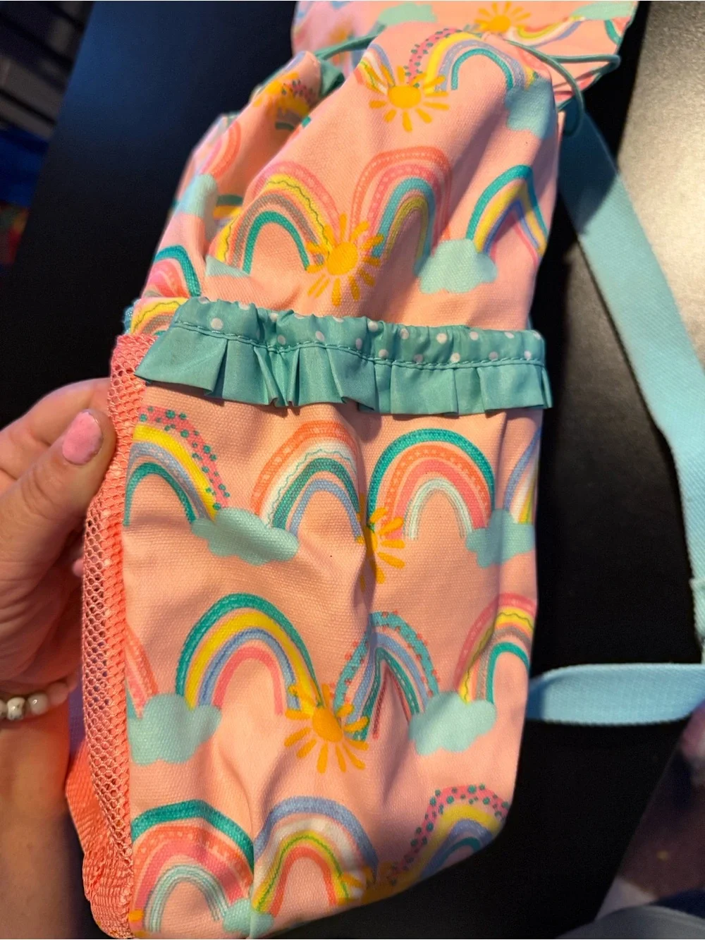 Matilda Jane Rainbow Color Splash swim bag Backpack in Coral Pink & Turquoise